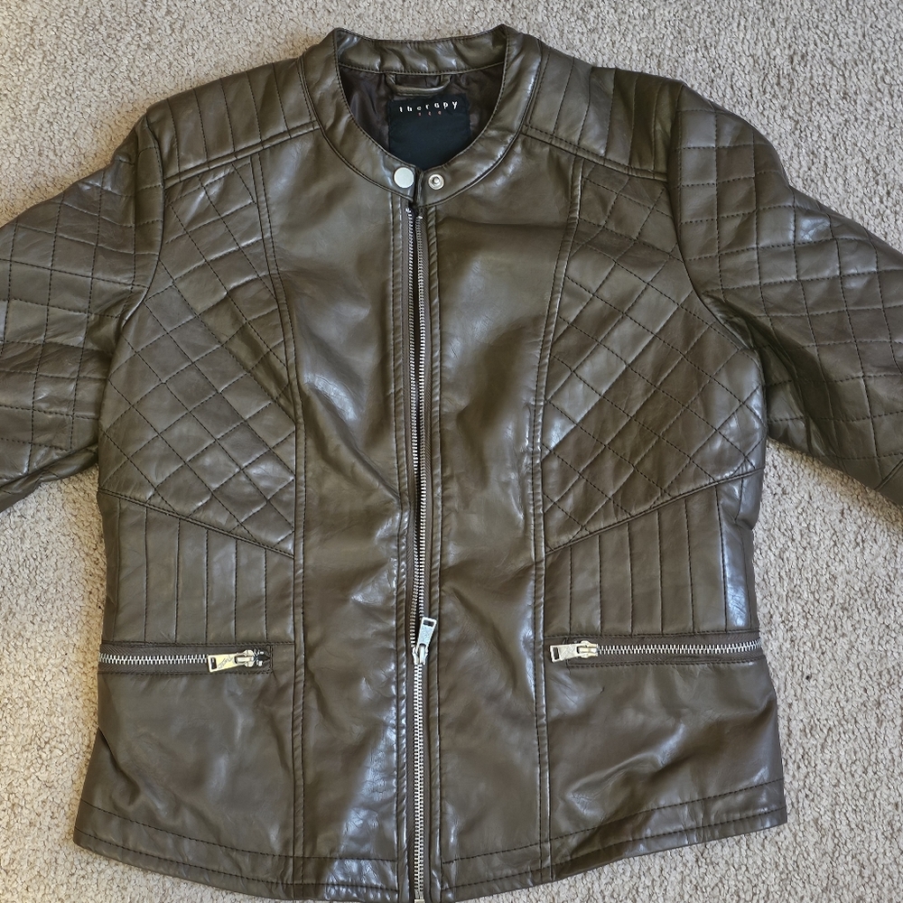 SZ SMALL BROWN FAUX LEATHER BIKER FALL JACKET